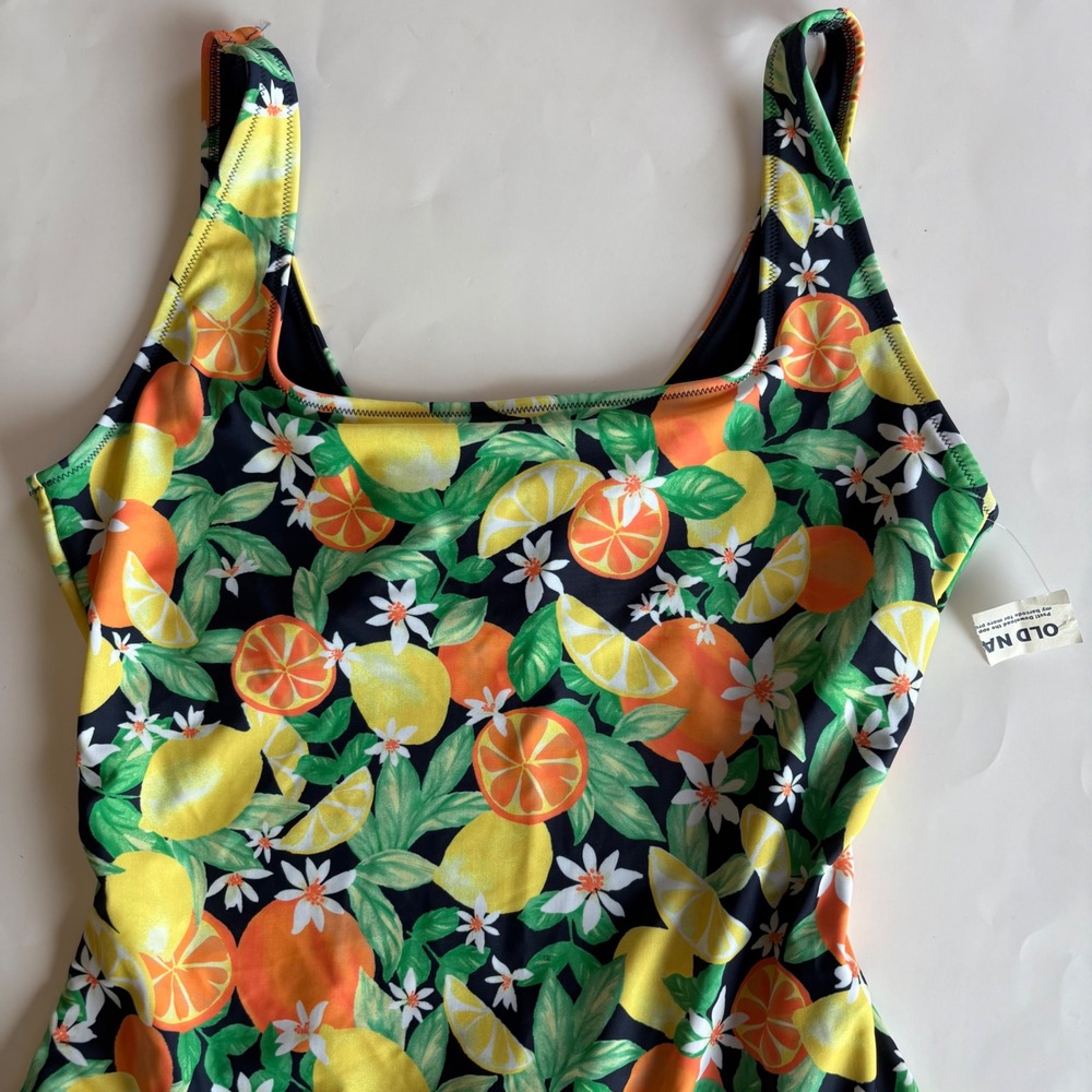 Old Navy Citrus Lemon Orange Print Cut-Out One Piece Swimsuit XXL NWT Beach Swim